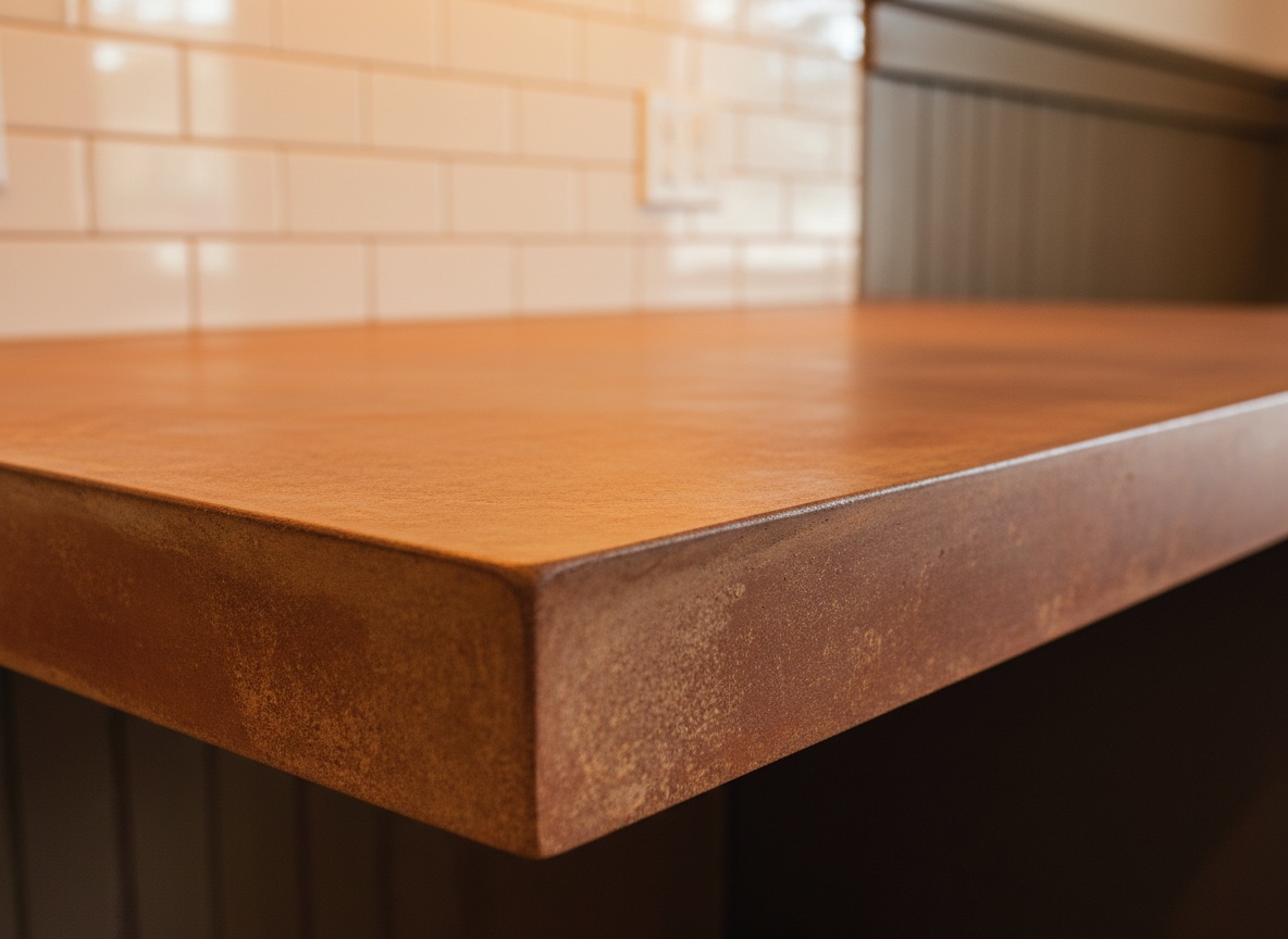 Custom poured concrete countertop with rust-stained finish